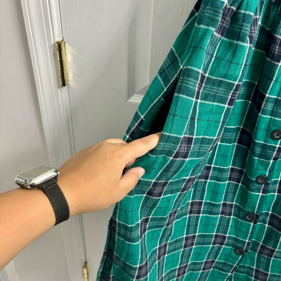 Lazy Oaf Plaid Flannel Midi Dress Size 12 Tie Straps Button Front Green Black - Picture 5 of 11